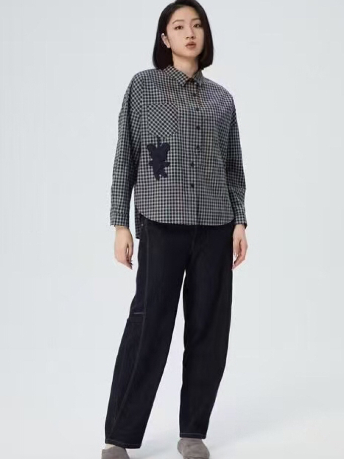 水淼2025复古纯棉格子衬衣1844上衣