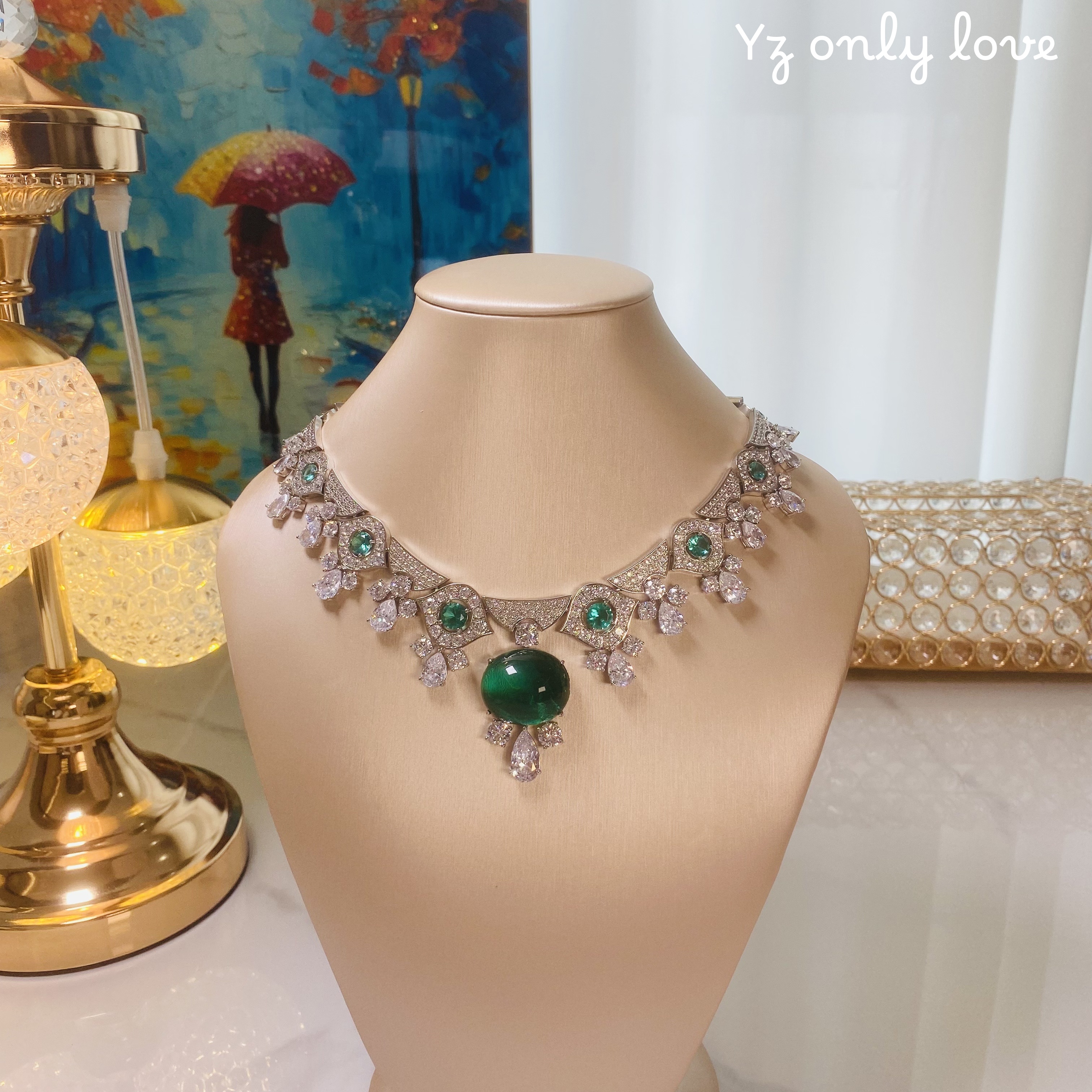 铜合金锆石项链  D018《尚绿之境》欧美奢华时尚百搭项链