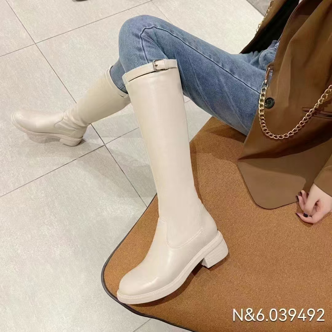 骑士靴女高筒不过膝2024秋冬新款粗跟长筒白色网红瘦腿小个子长靴