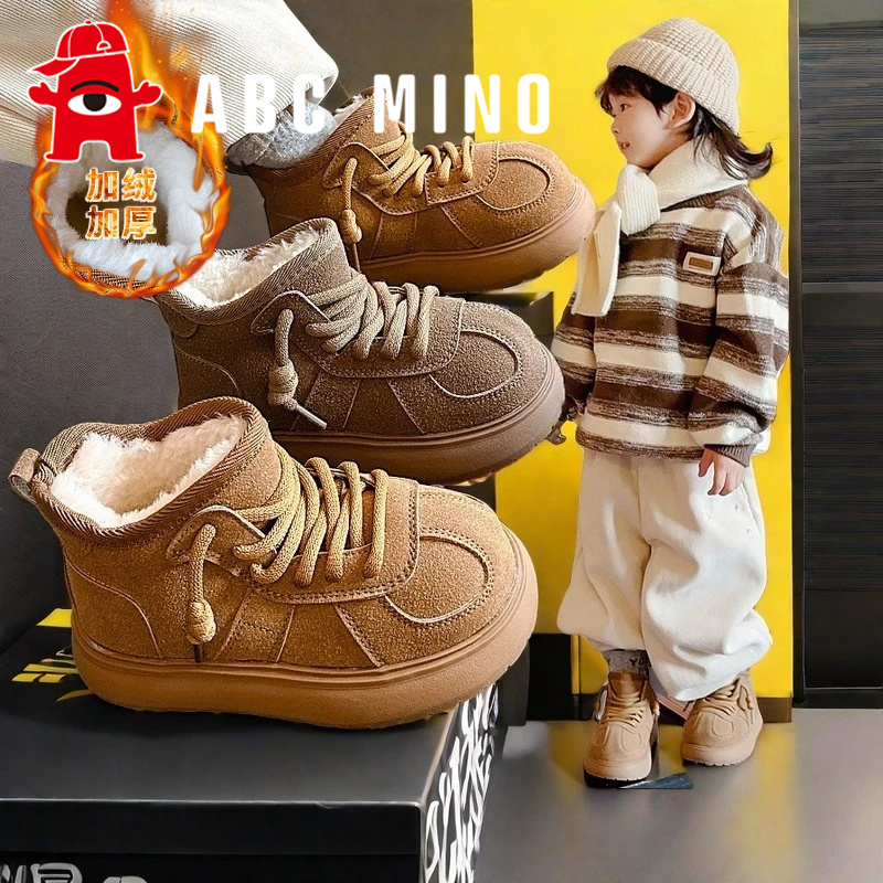 ABC MINO儿童雪地靴2025冬季加绒保暖鞋女童棉靴男小童靴子大棉靴