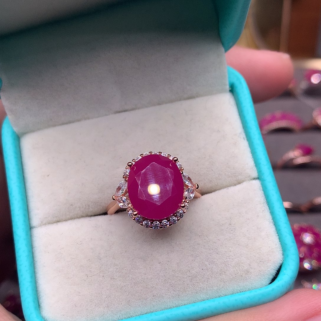 红宝石戒指银S925镶嵌