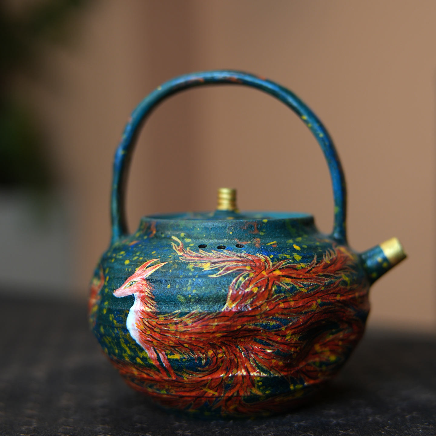 莫奈手绘九尾狐温茶壶