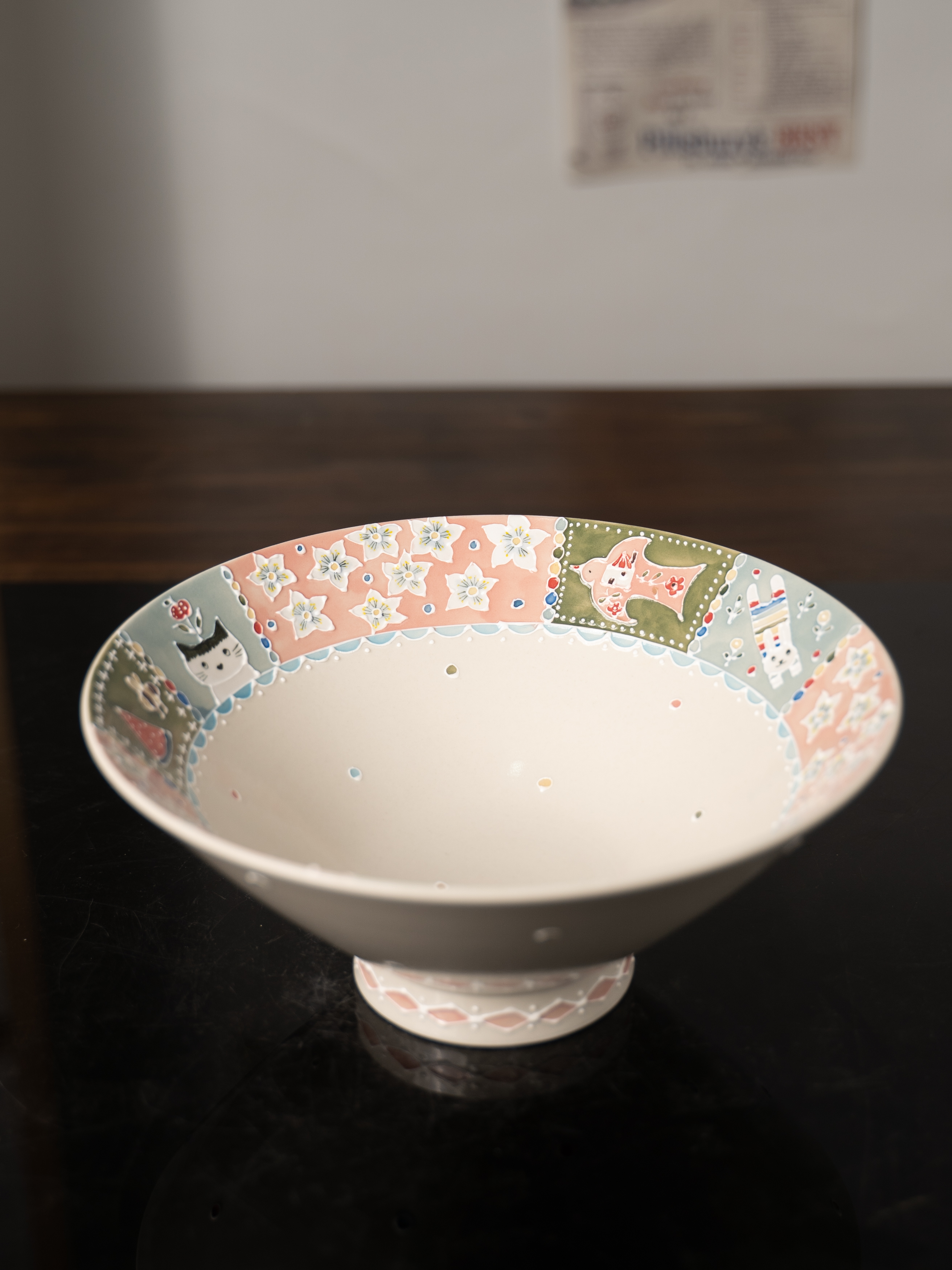 上禾下皿 | 小动物分阶画粉底苍兰波点斗笠碗