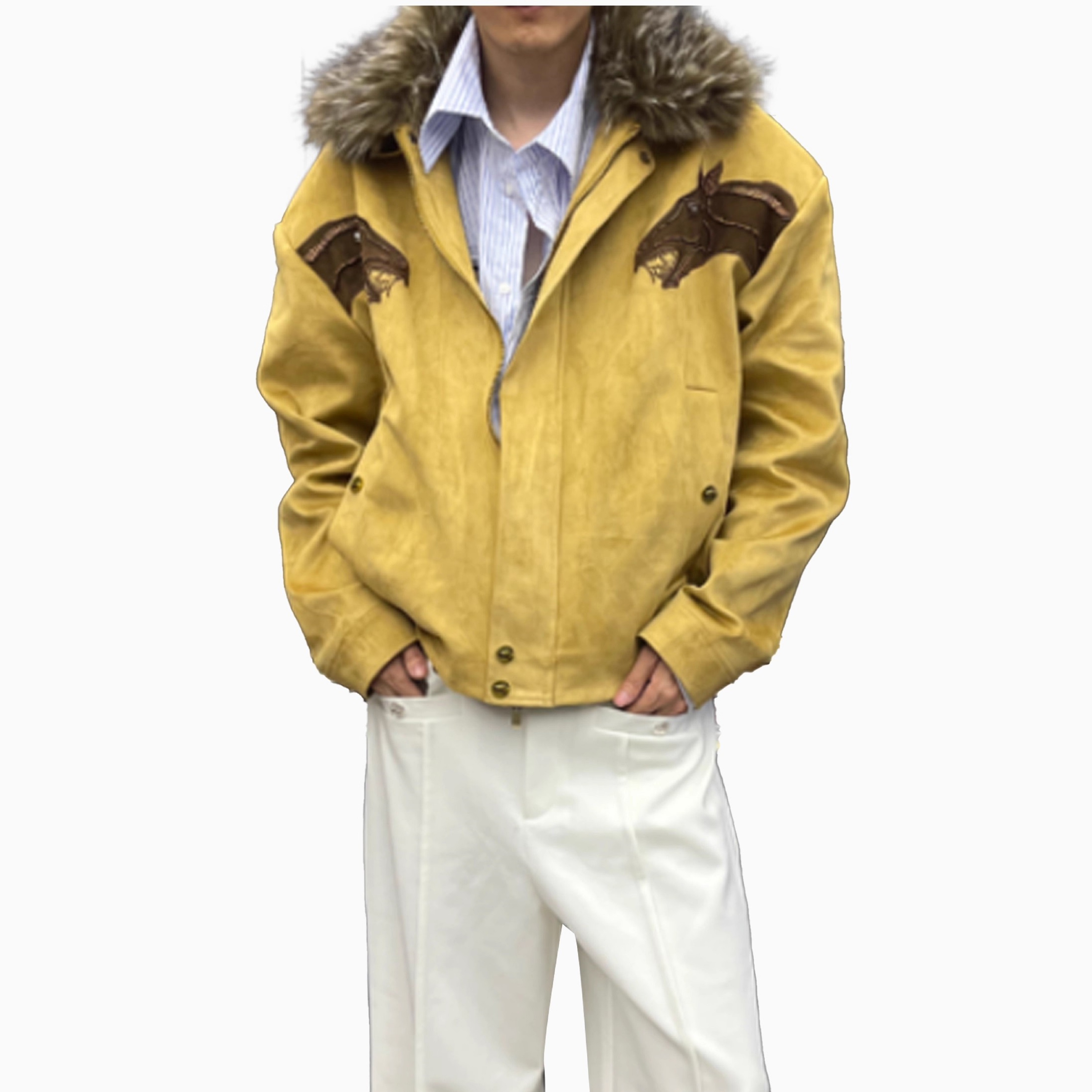 【26秀场】ArguECulturE座山雕撞色毛领夹克缝线印花加厚男款外套