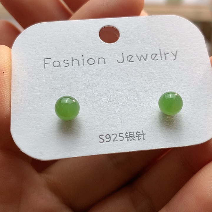 银S925镶嵌和田玉（碧玉）耳饰