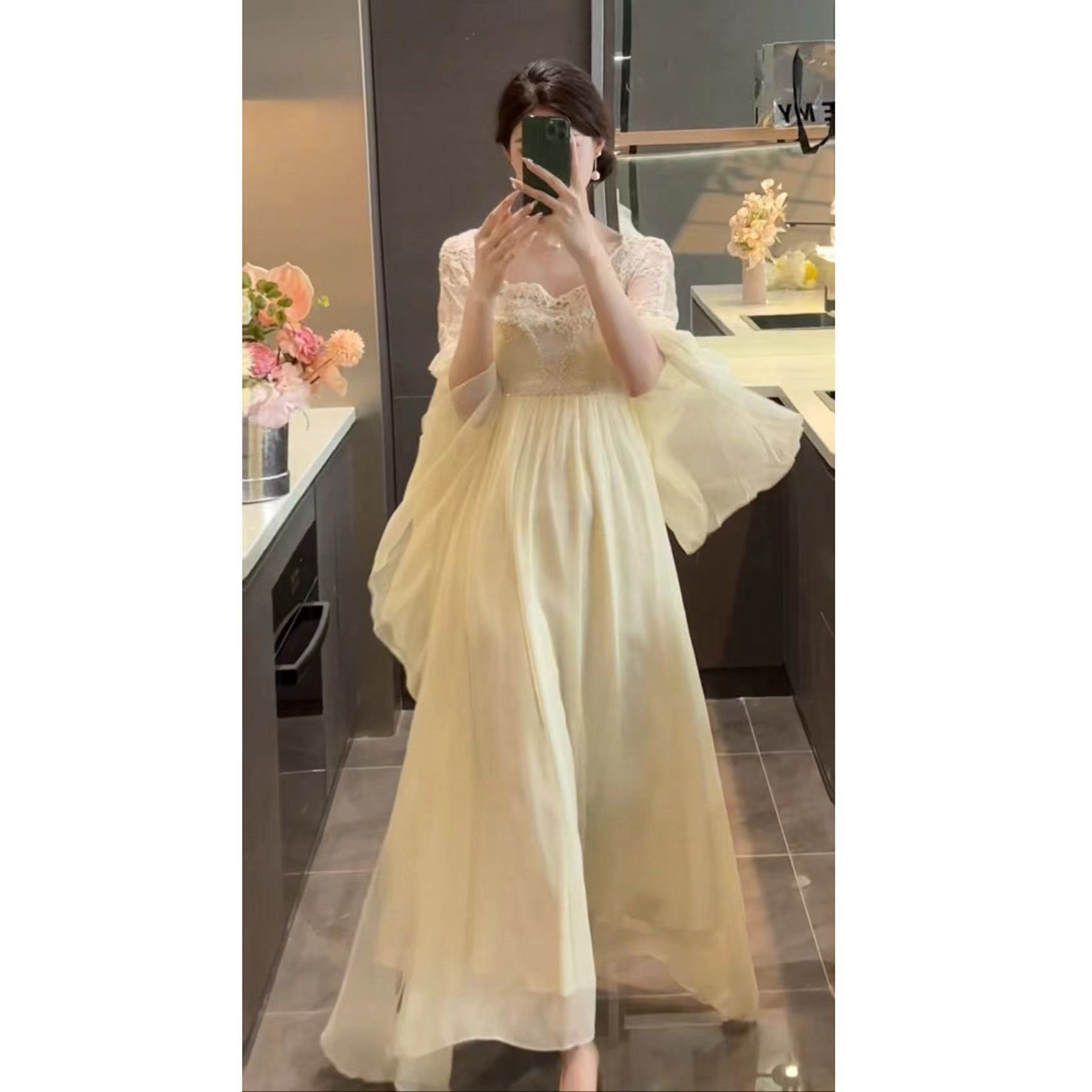 【婉婉定制】【瑶池仙子】时尚浪漫米色珍珠连衣裙预CDW4LYQ1011C