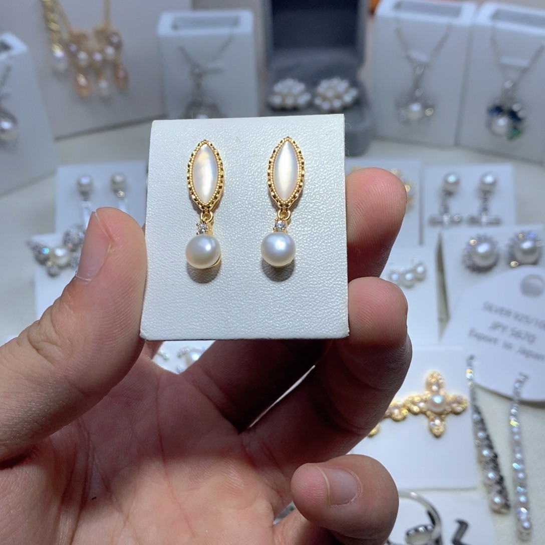 耳饰淡水珍珠银S925镶嵌