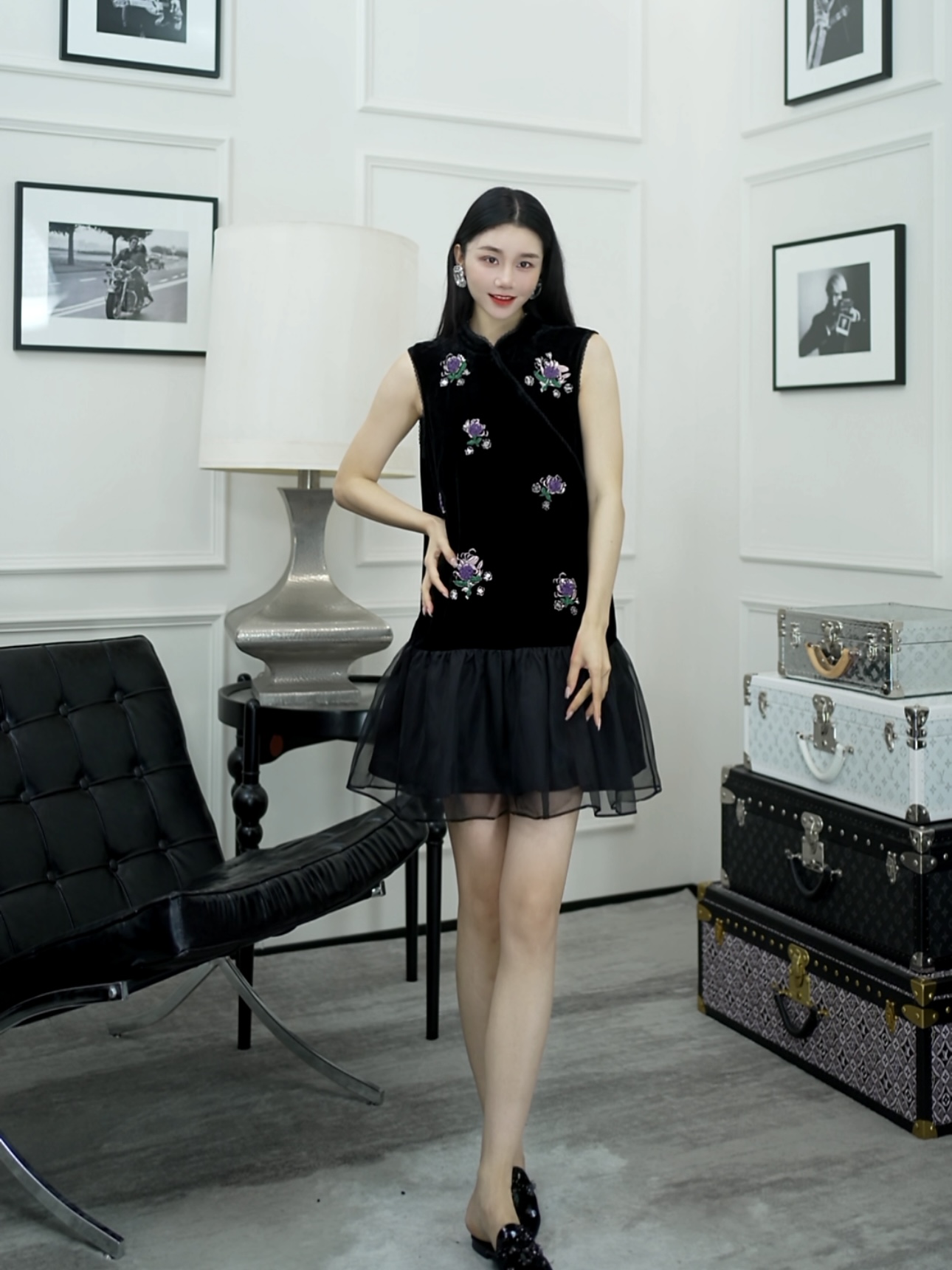 Betty Bairn【匠心/温茶淡墨】高定系列桑蚕丝短绒裙子25B-BW597