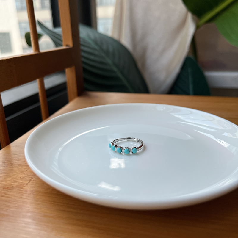 绿松石排戒S925银镶嵌戒指