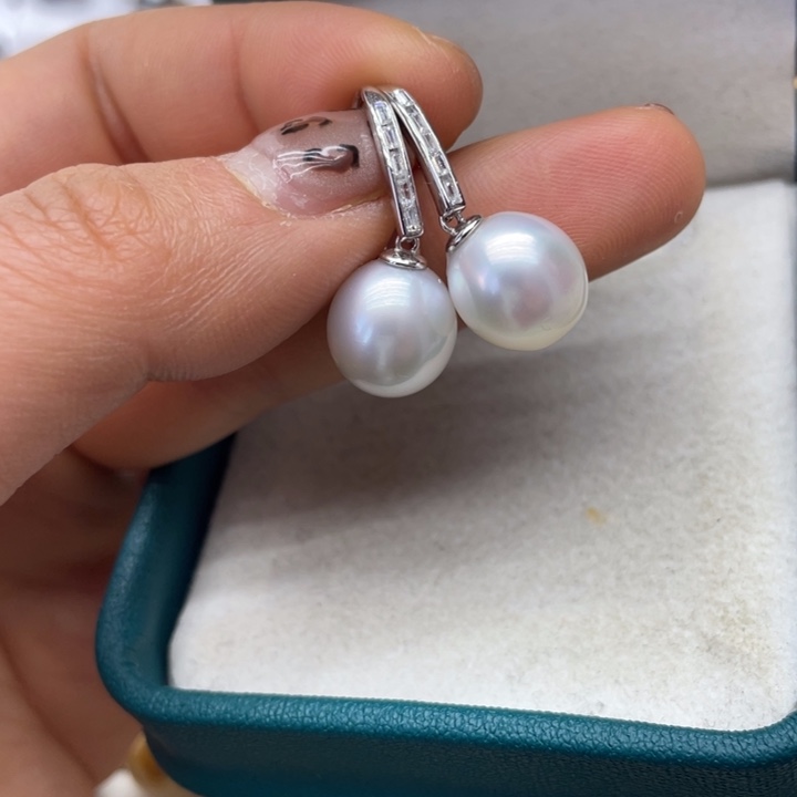 海水珍珠耳饰银S925镶嵌