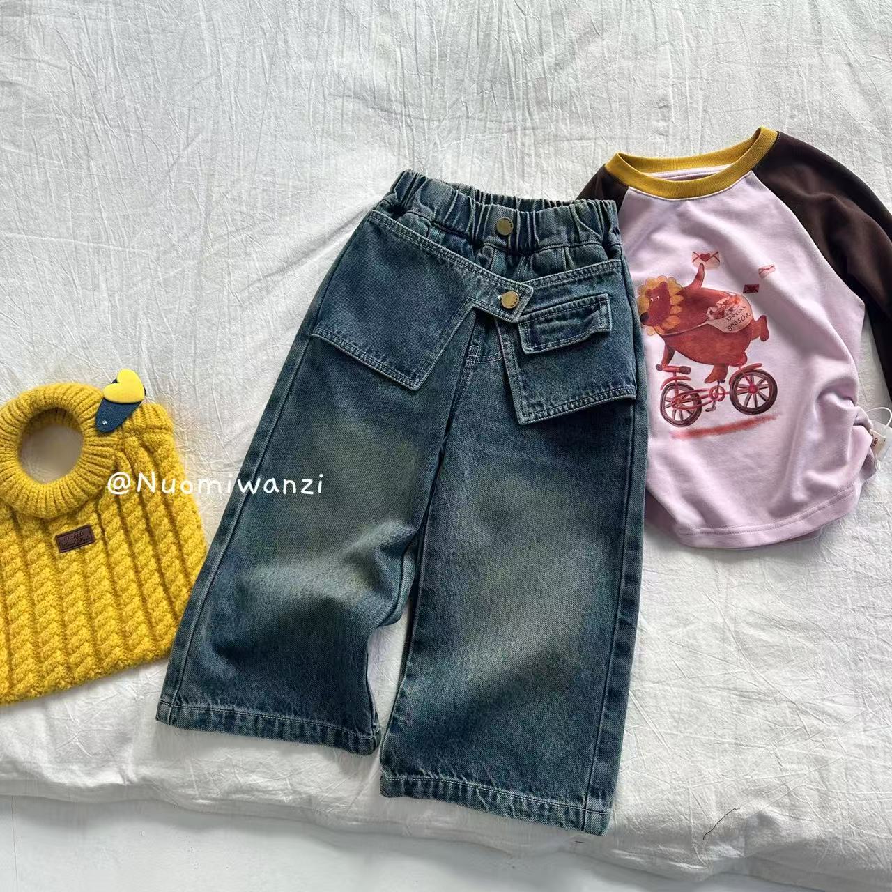 【现货】儿童百搭洋气假两件屁帘直筒牛仔裤（秋款）WZJ-53038