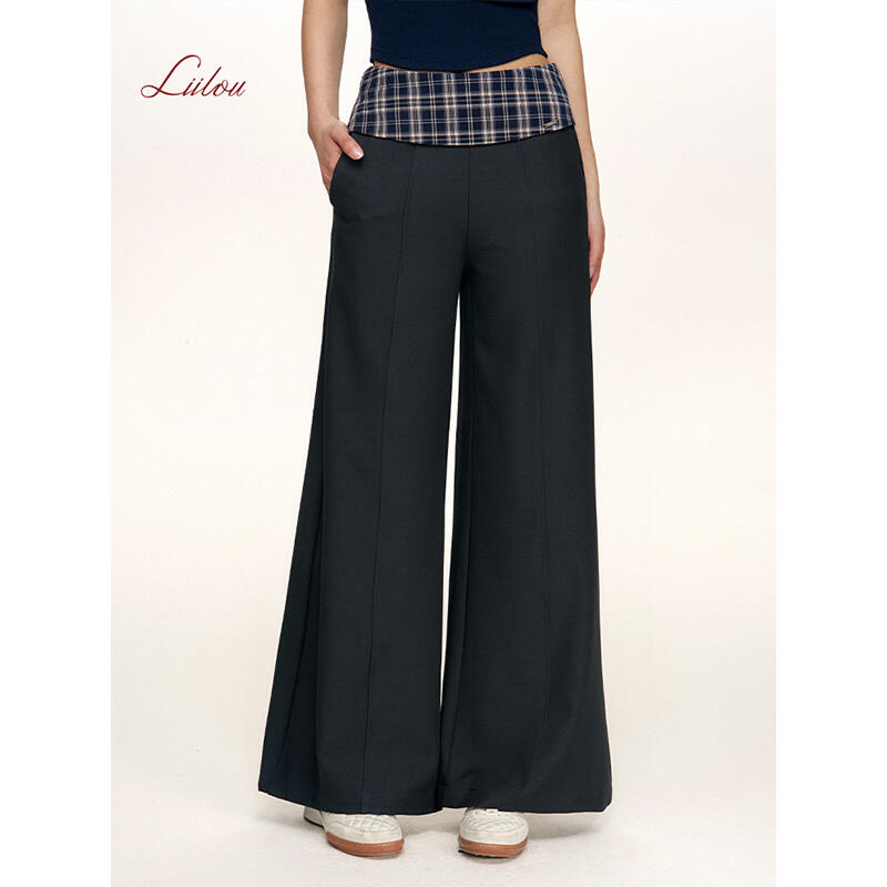 Liilou 25ss 松弛感 格纹拼接腰头 宽松阔腿休闲长裤