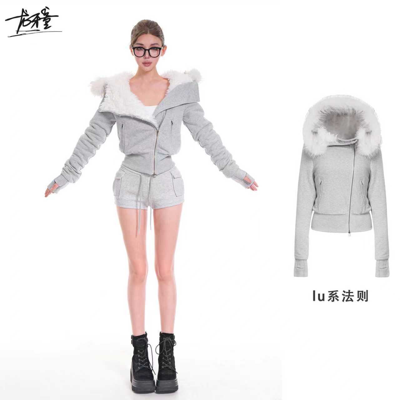 龙怼怼推荐【lu系法则】立领夹克女长袖外套时尚休闲连帽加厚保暖