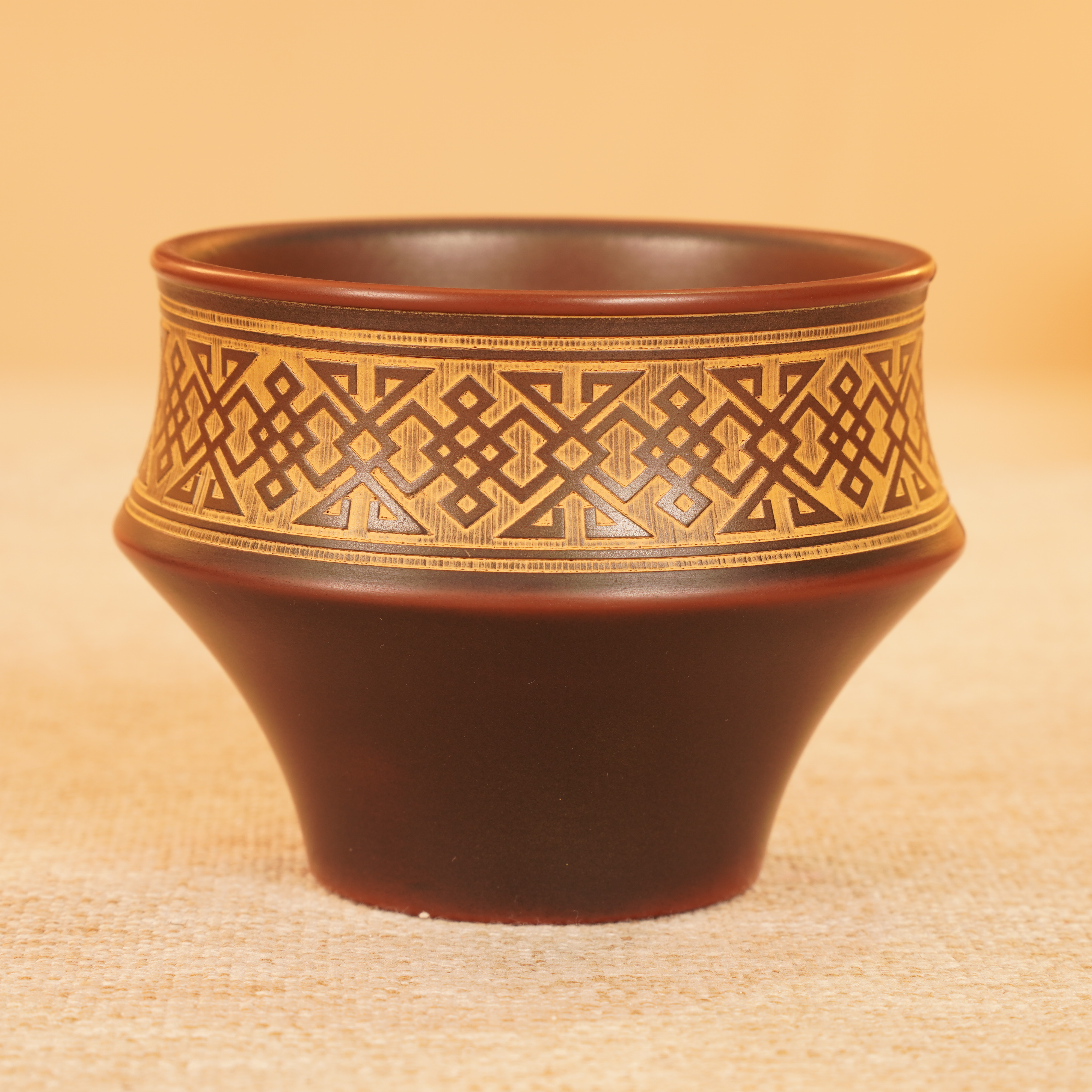 广西陶礼坭兴陶【锦连】主人杯一对手工杯中国结花纹杯100ml