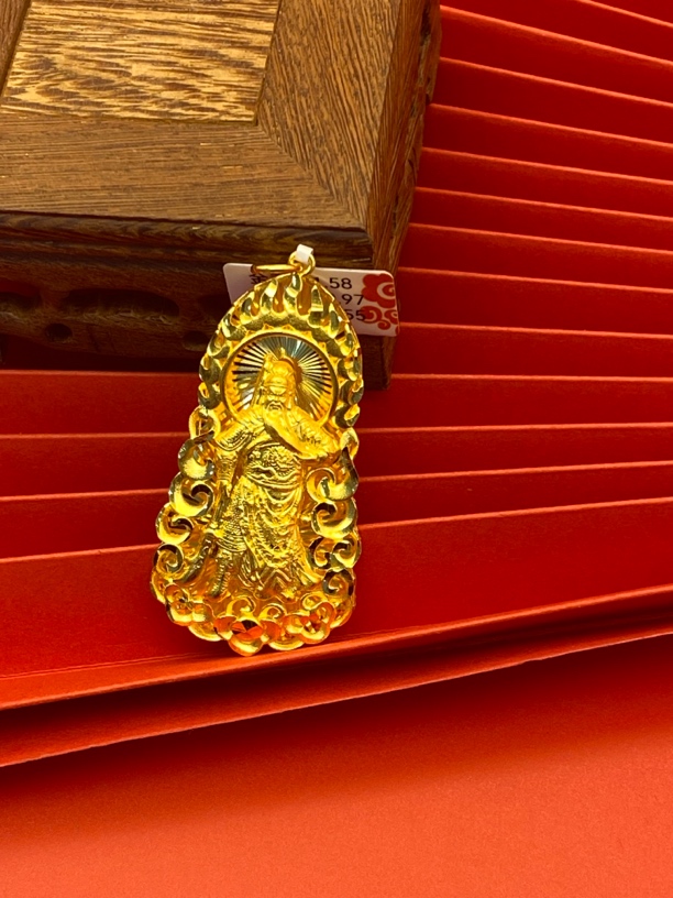 吊坠足银 足银吊坠时尚简约大气上档次个性焰火关公吊坠