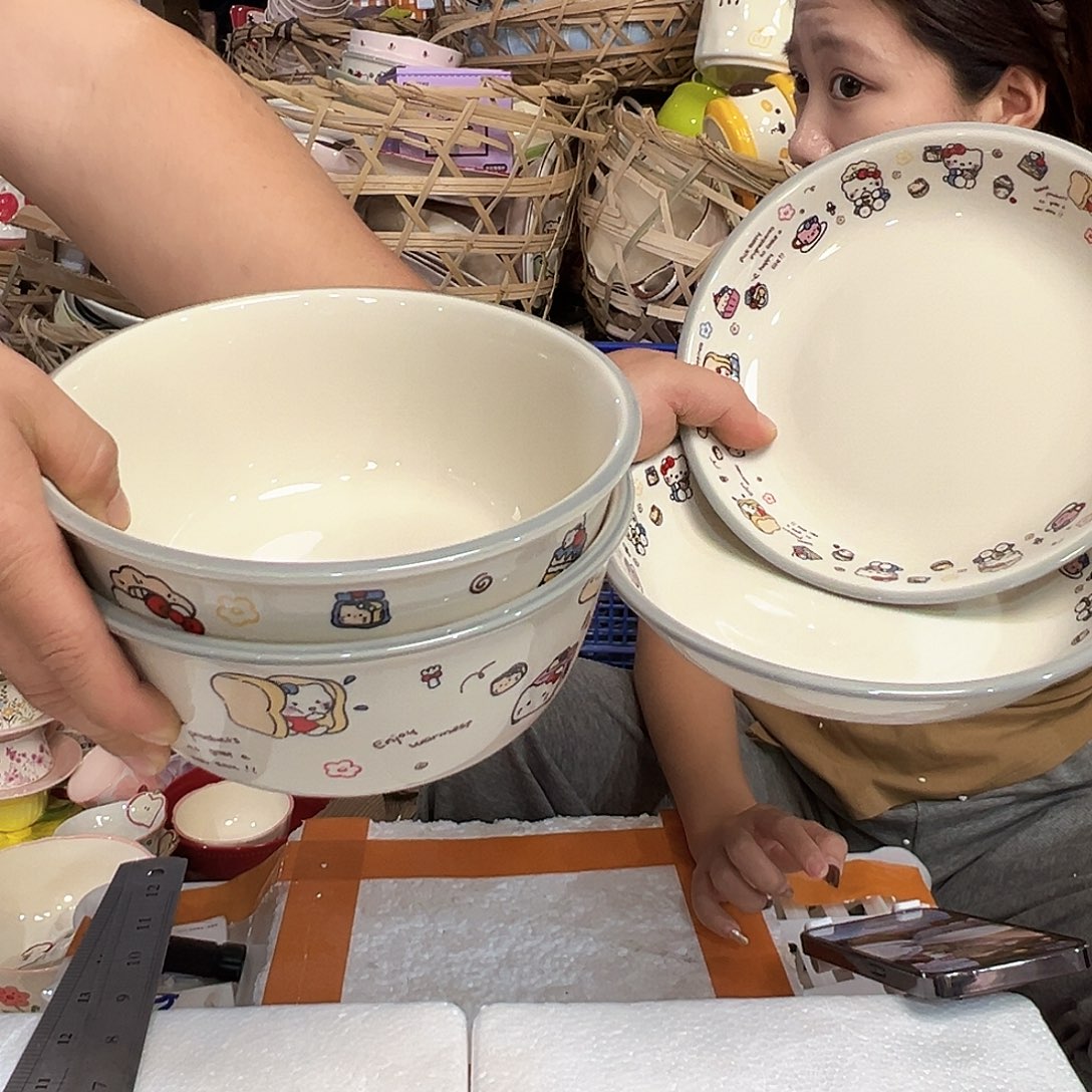 摆件潮州陶瓷餐具微瑕8寸碗盘各两个