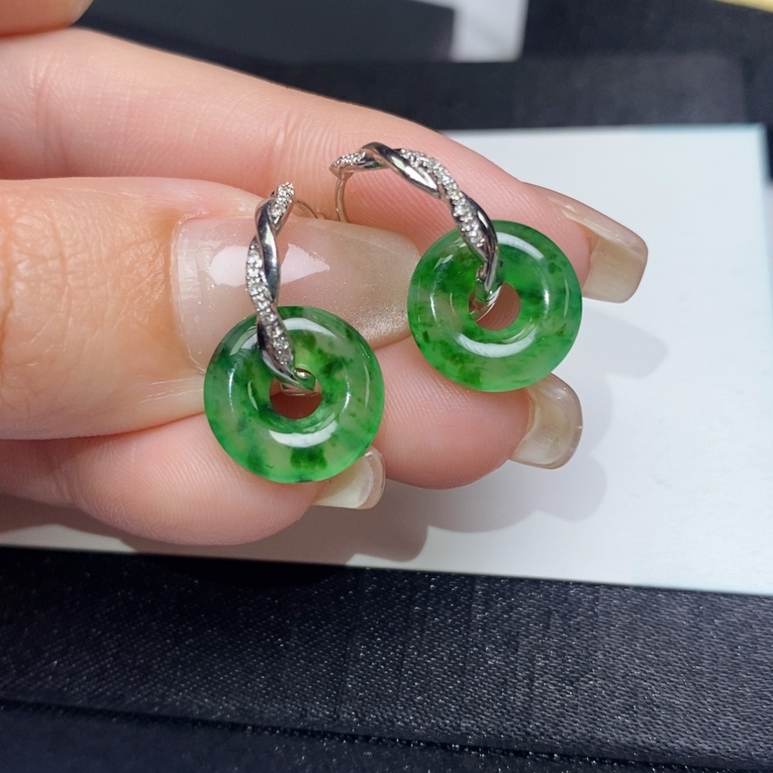 翡翠耳饰18K金镶嵌甜甜圈