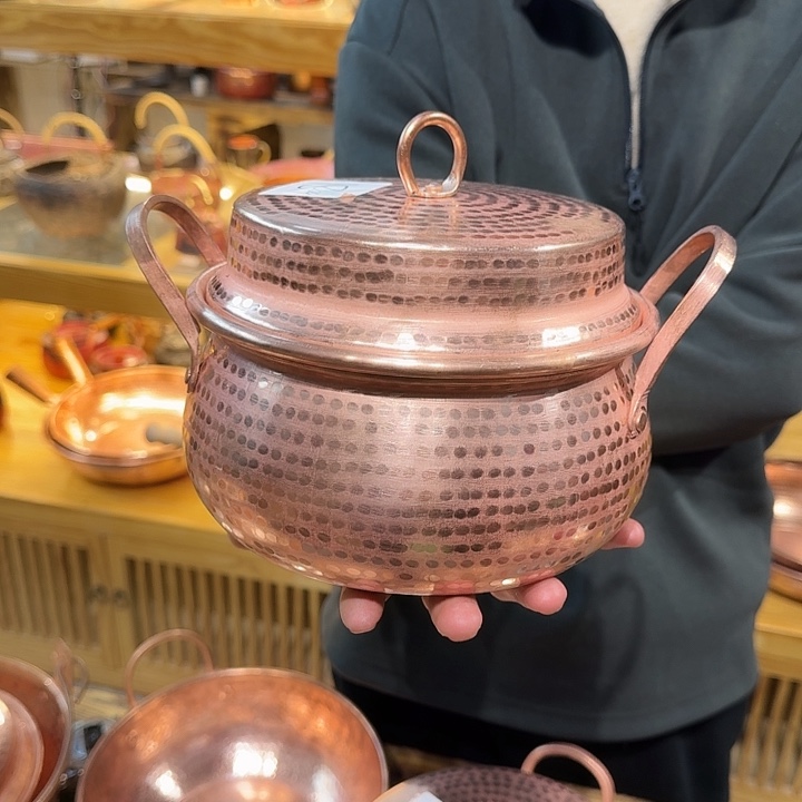紫铜手工制作双耳锅18口径带磁板