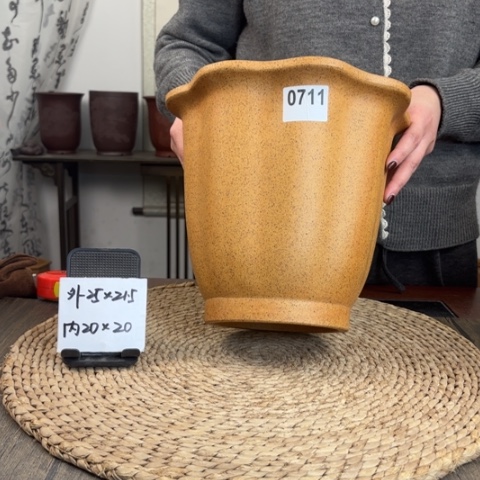 紫砂花盆柴烧菱花奎口0711