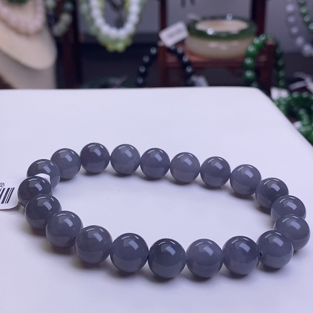 和田玉收藏级烟紫浓紫老矿料圆珠手串10m未镶嵌