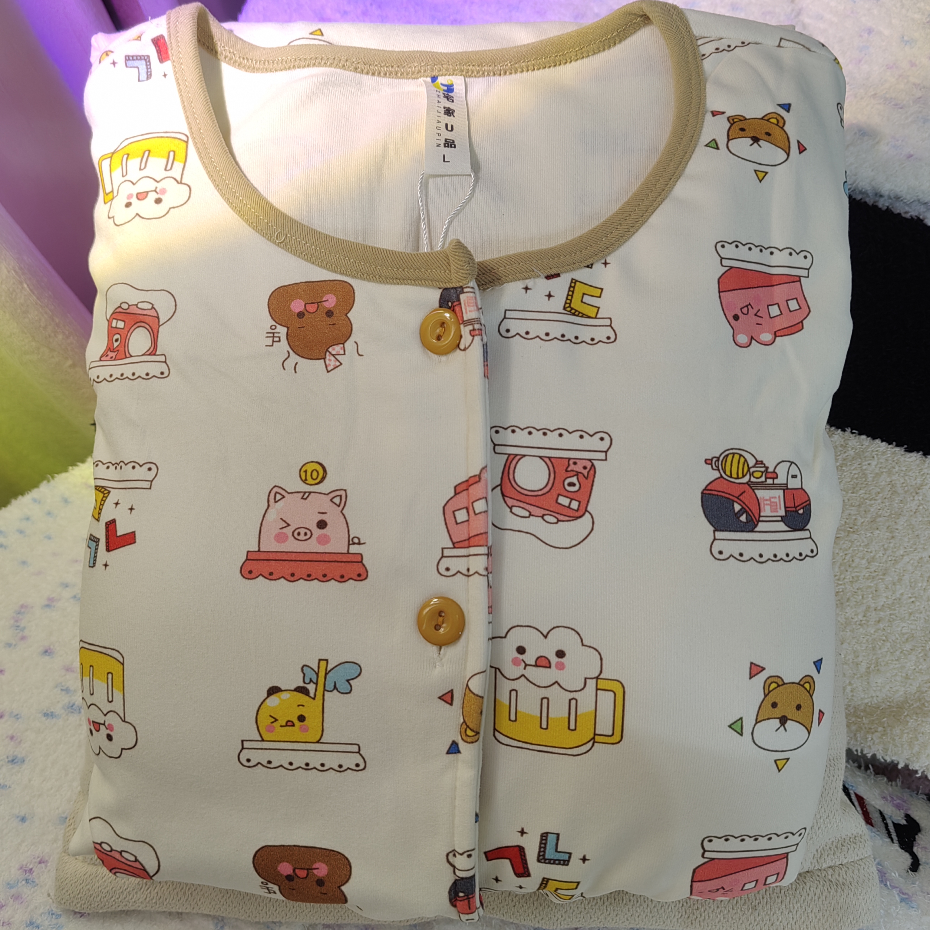 94-满印卡通图案带胸垫长袖长裤