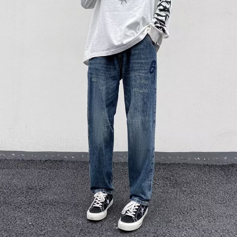 B16秋季潮牌牛仔裤男直筒宽松韩版ins港风拖地阔腿老爹裤