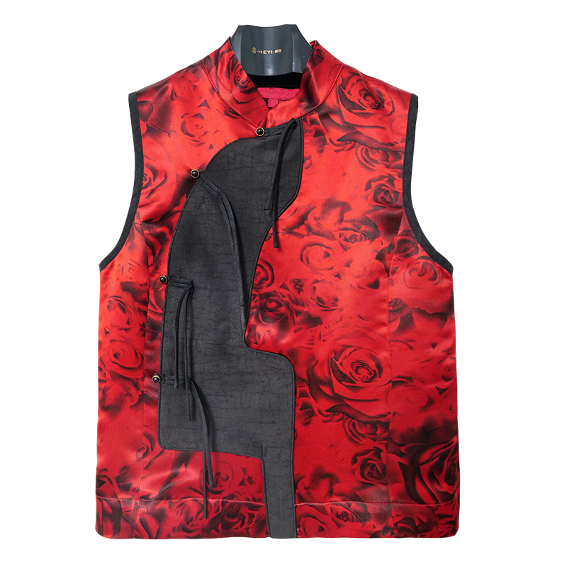 娑尔玫瑰印花拼接龟裂纹重锻马夹SH1SR01921