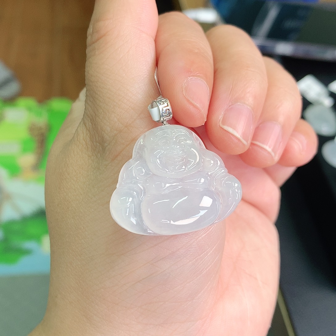 翡翠颈饰18K金镶嵌冰胶佛公