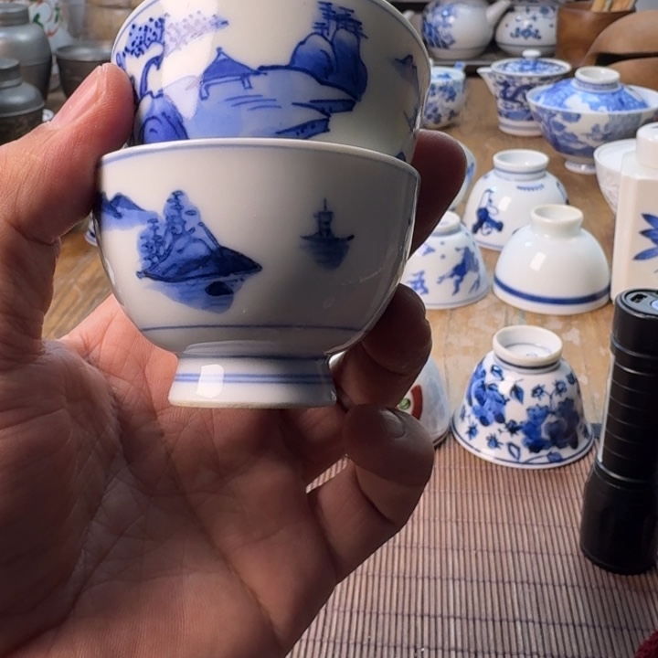 参***树青花瓷器杯子茶具