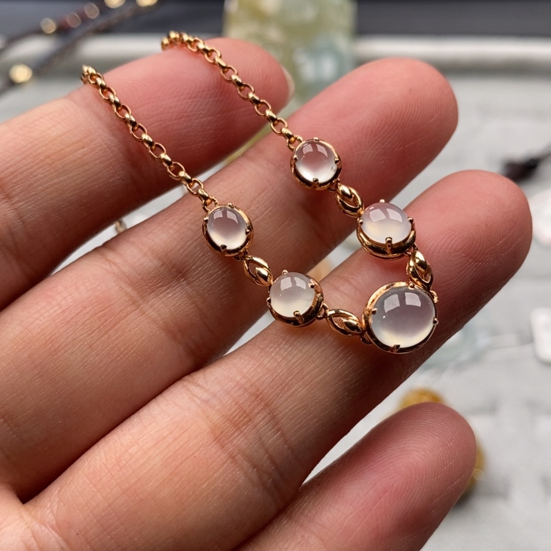 定制翡翠18K金镶嵌缅甸天然翡翠金镶冰蛋手链