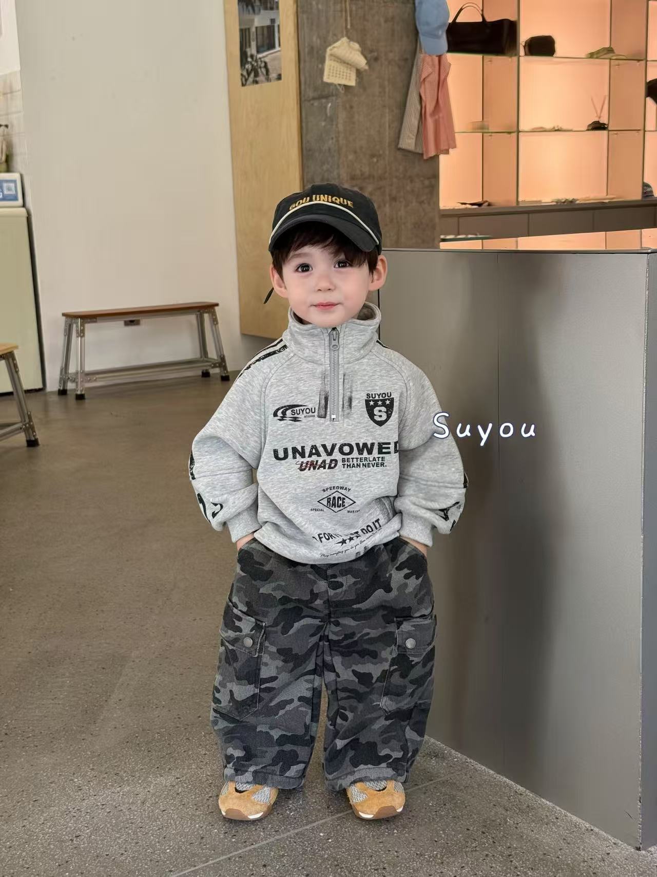 男童冬装卫衣2025新款痞帅气儿童加绒加厚立领上衣男宝冬季衣服