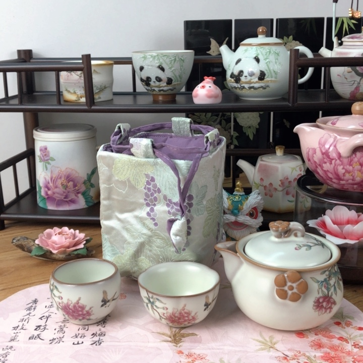 芍药花一壶两杯开片带包