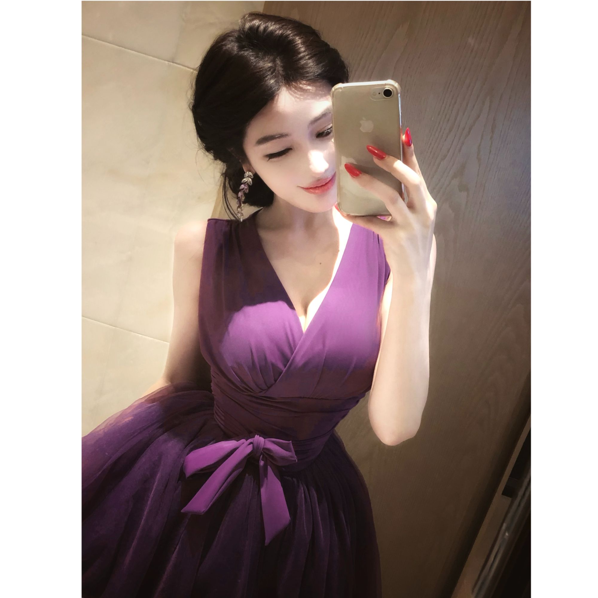 WW定制「紫荆花」洋气气质法式显瘦轻奢生日网红小众设计感连衣裙