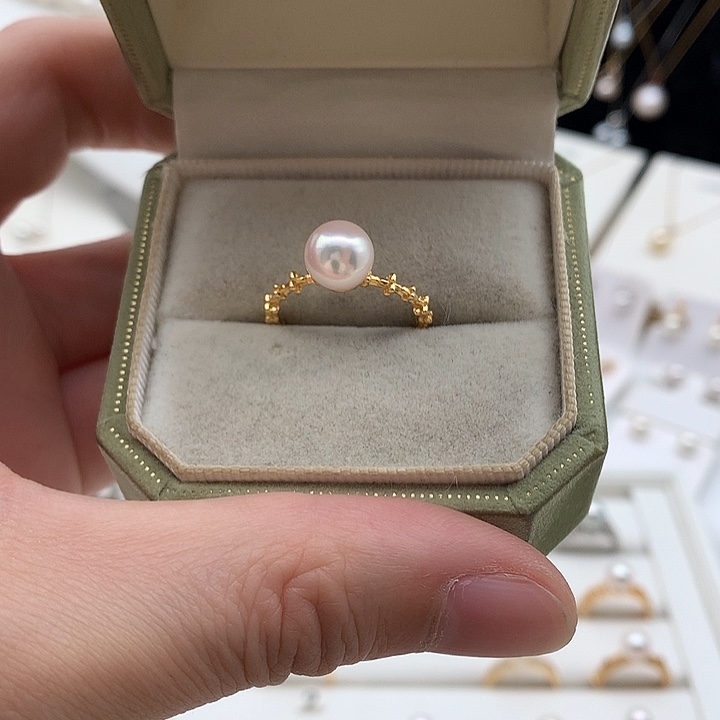 戒指银S925镶嵌海水珍珠8-8.5mm ak