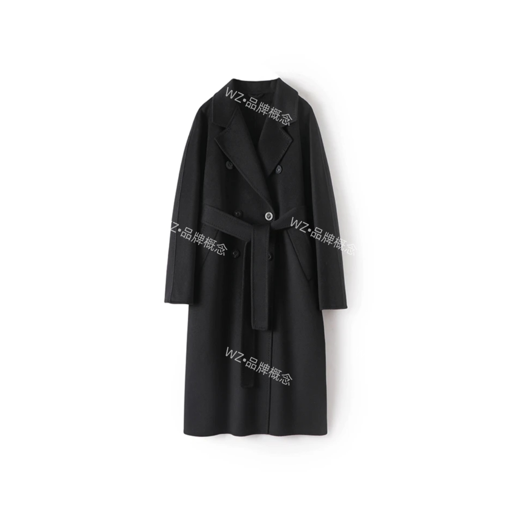 经典高端双面羊绒大衣翻领时尚毛呢黑色气质呢大衣过膝