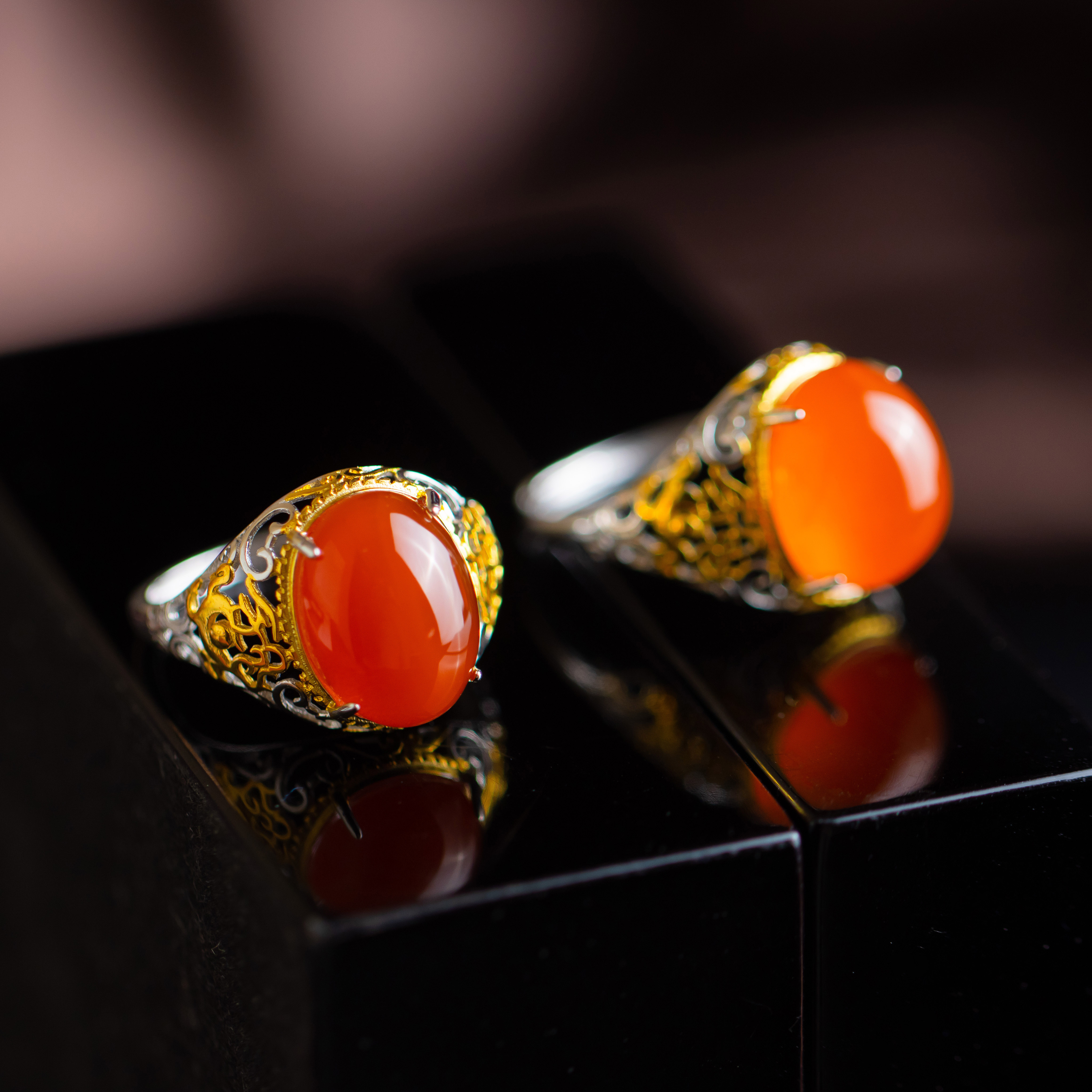 S925银镶嵌南红蛋面戒指（多样性发货 发其一）