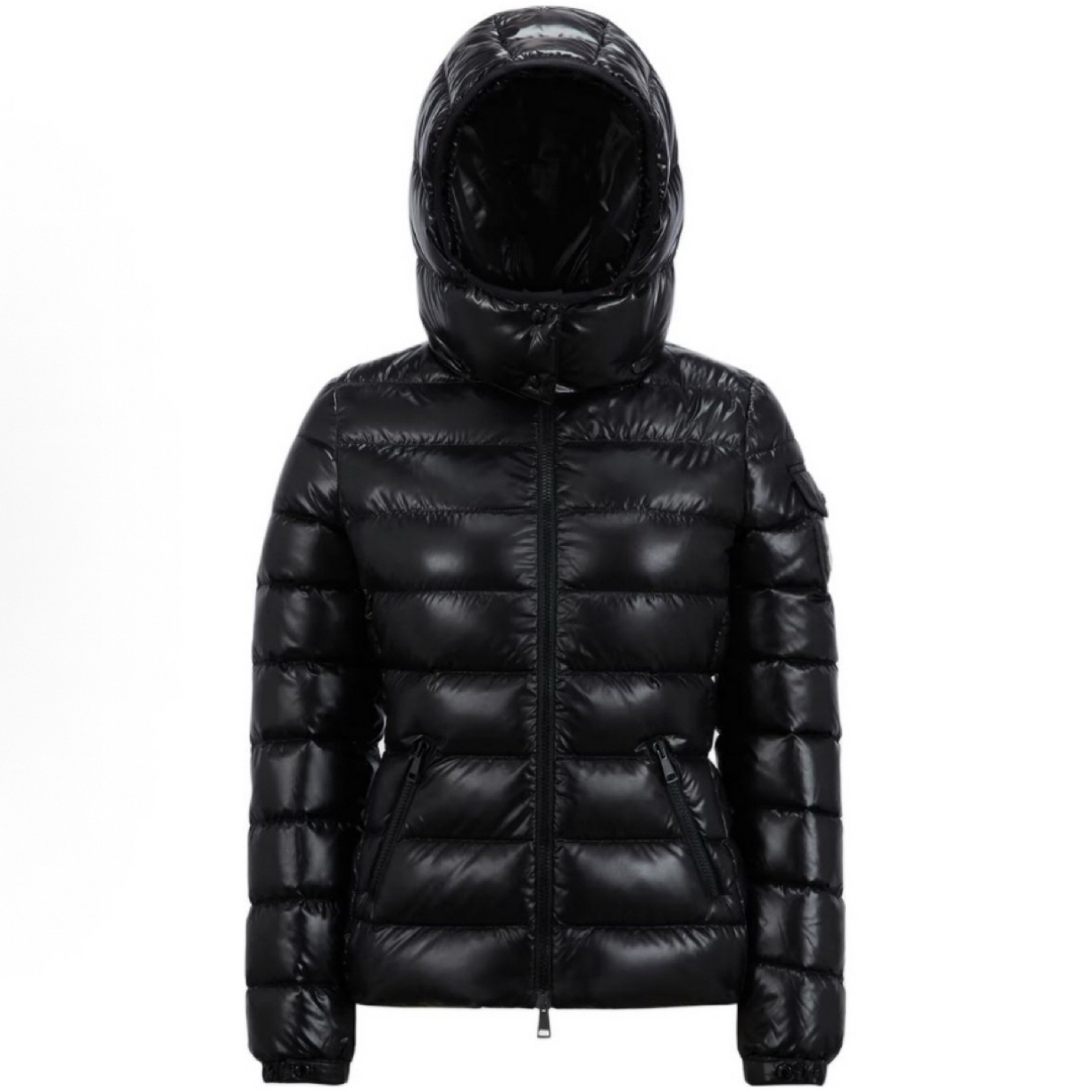 未使用 MONCLER 女士 bady经典黑色亮面修身短款羽绒服 