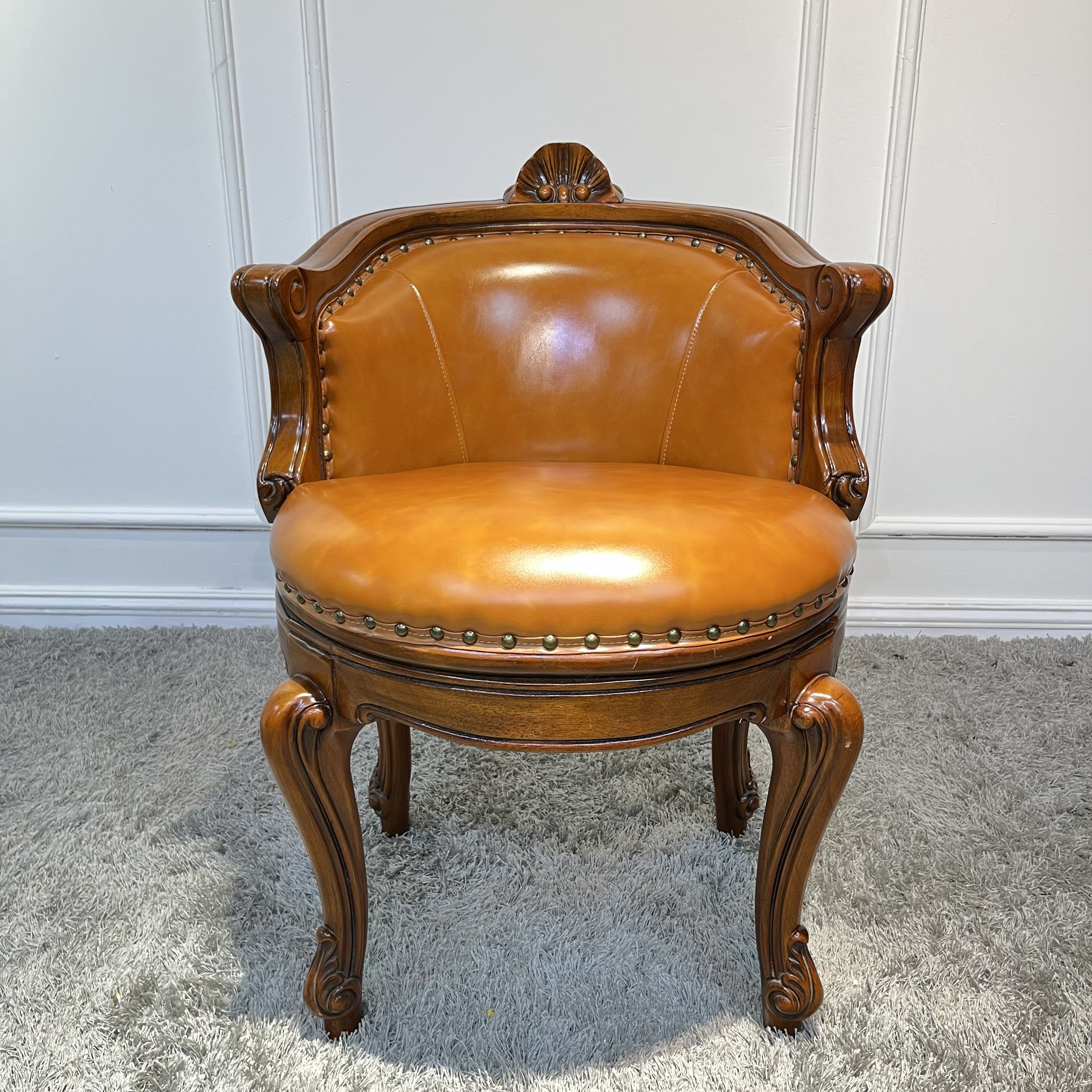 美式实木真皮休闲椅家用舒适椅高端头层牛皮沙发椅