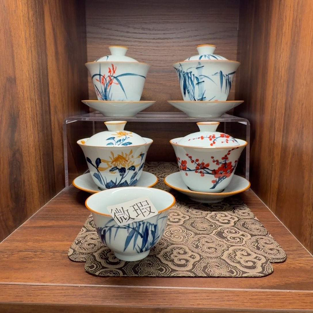 釉下手绘茶具微瑕