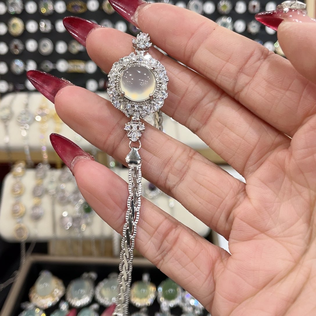 蛇纹石玉手链银S925镶嵌暴***杰