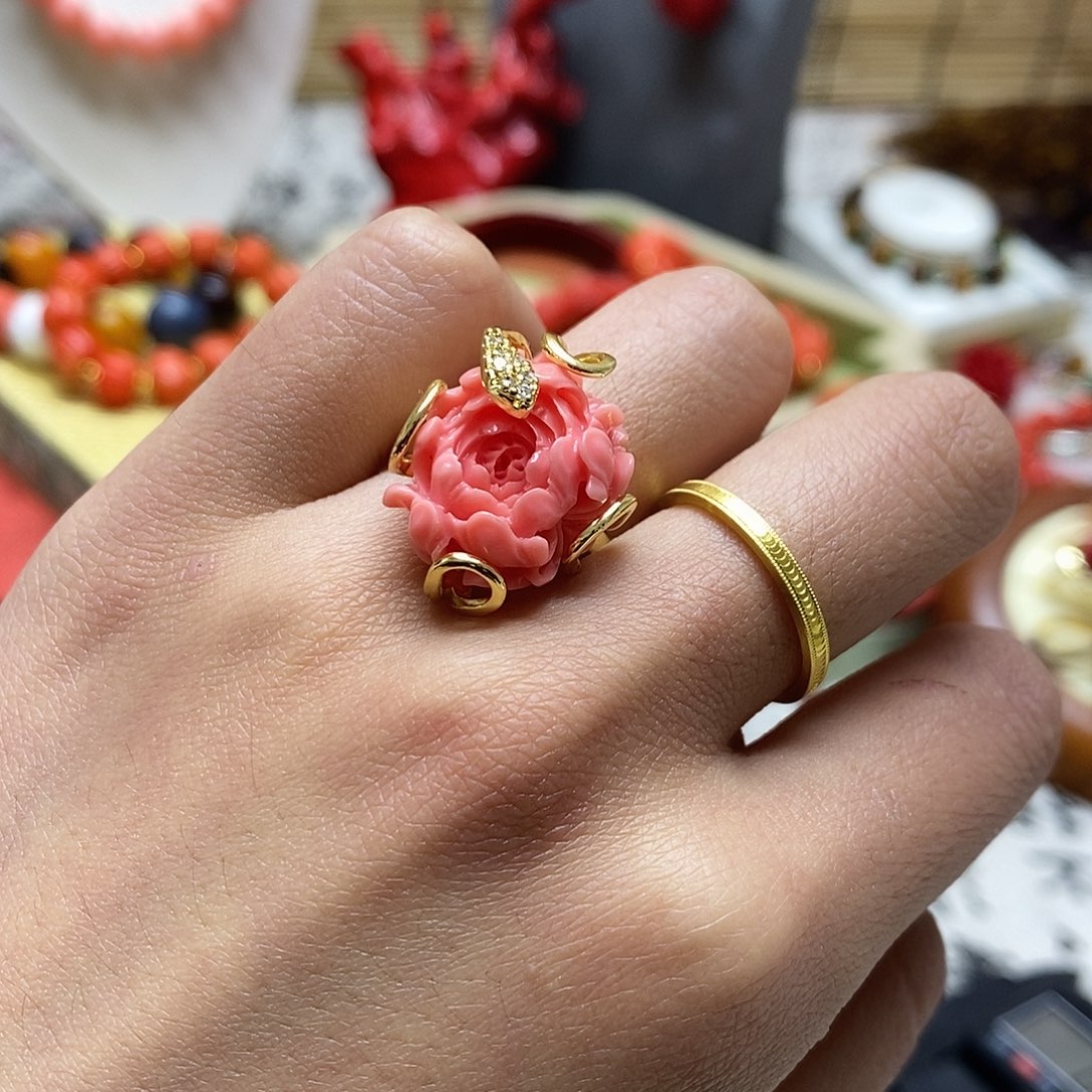非金属牡丹花戒指