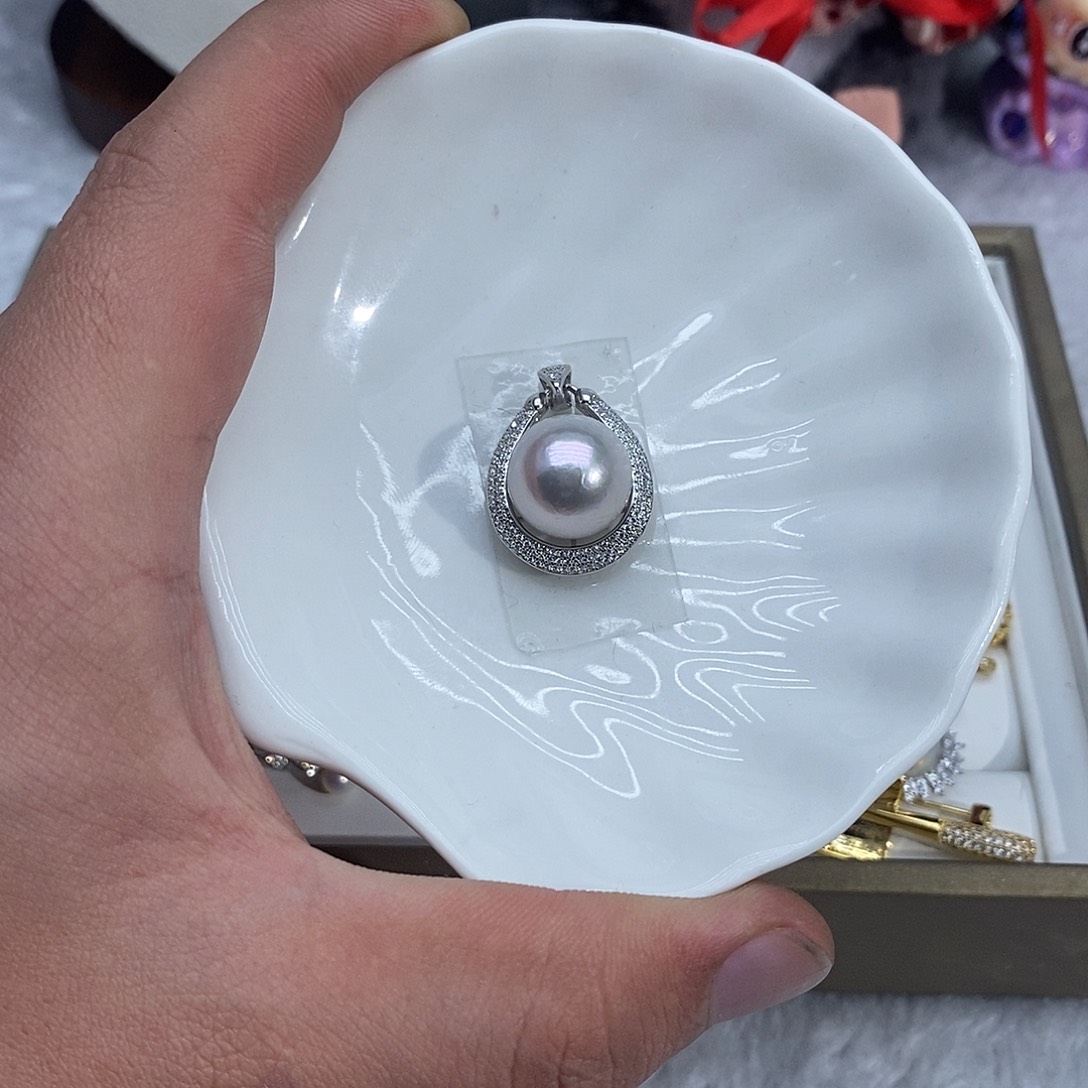 淡水珍珠吊坠(不含链)银S925镶嵌