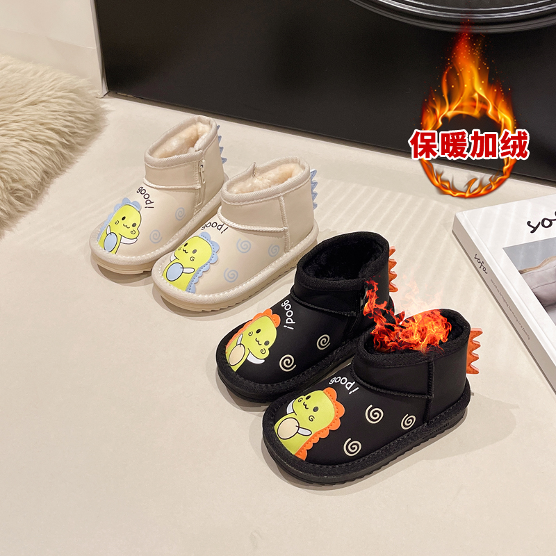 韩版儿童雪地靴2025冬季新款卡通小恐龙女童加绒棉鞋男童保暖鞋子