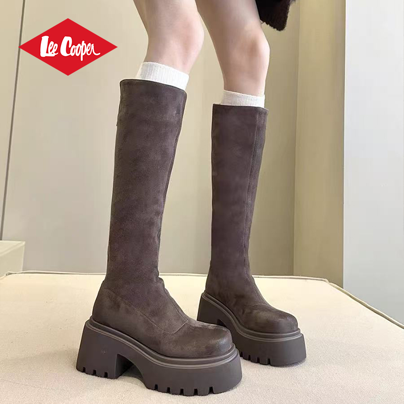 【琥珀流光】LEE COOPER厚底时装弹力靴女2025秋款粗跟英伦风长靴
