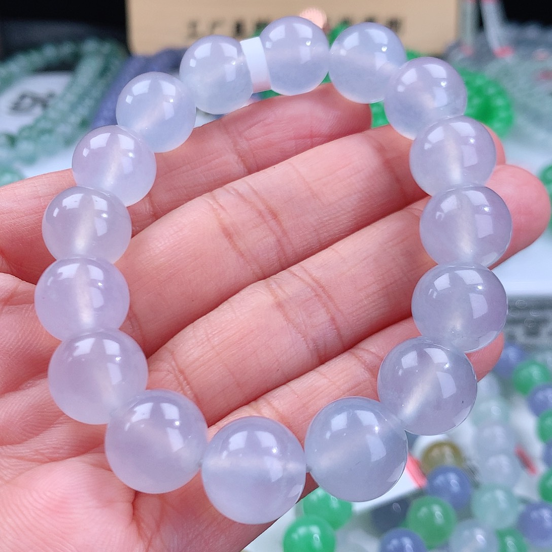 翡翠手链未镶嵌卡12.5mm高冰白月光