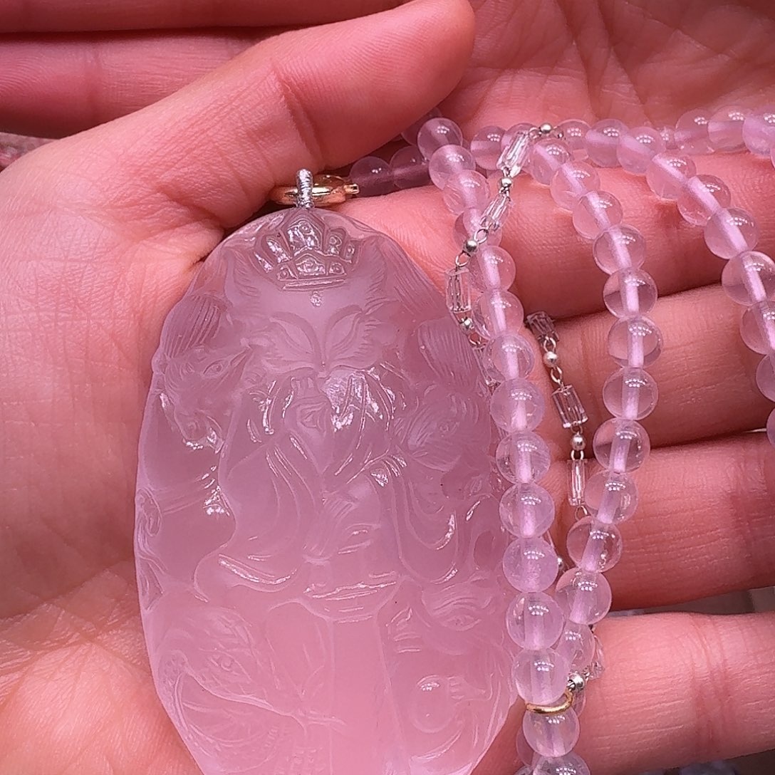 水晶颈饰未镶嵌天然粉水晶吊坠