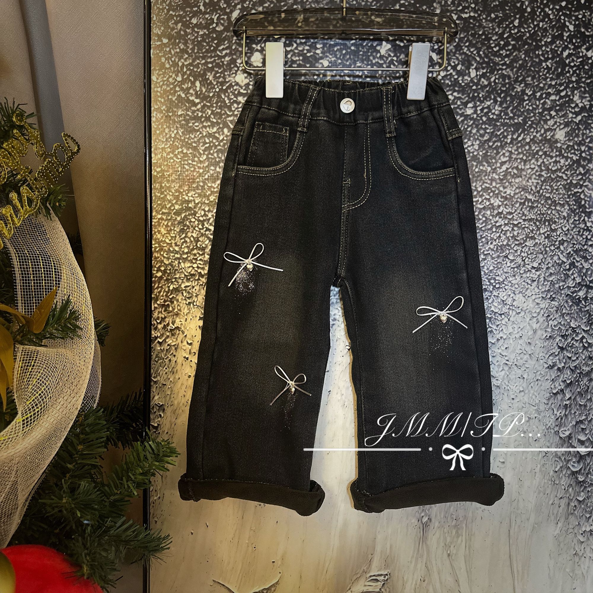 【秋冬款】D025女童秋冬加绒牛仔裤中大童直筒阔腿裤时尚休闲