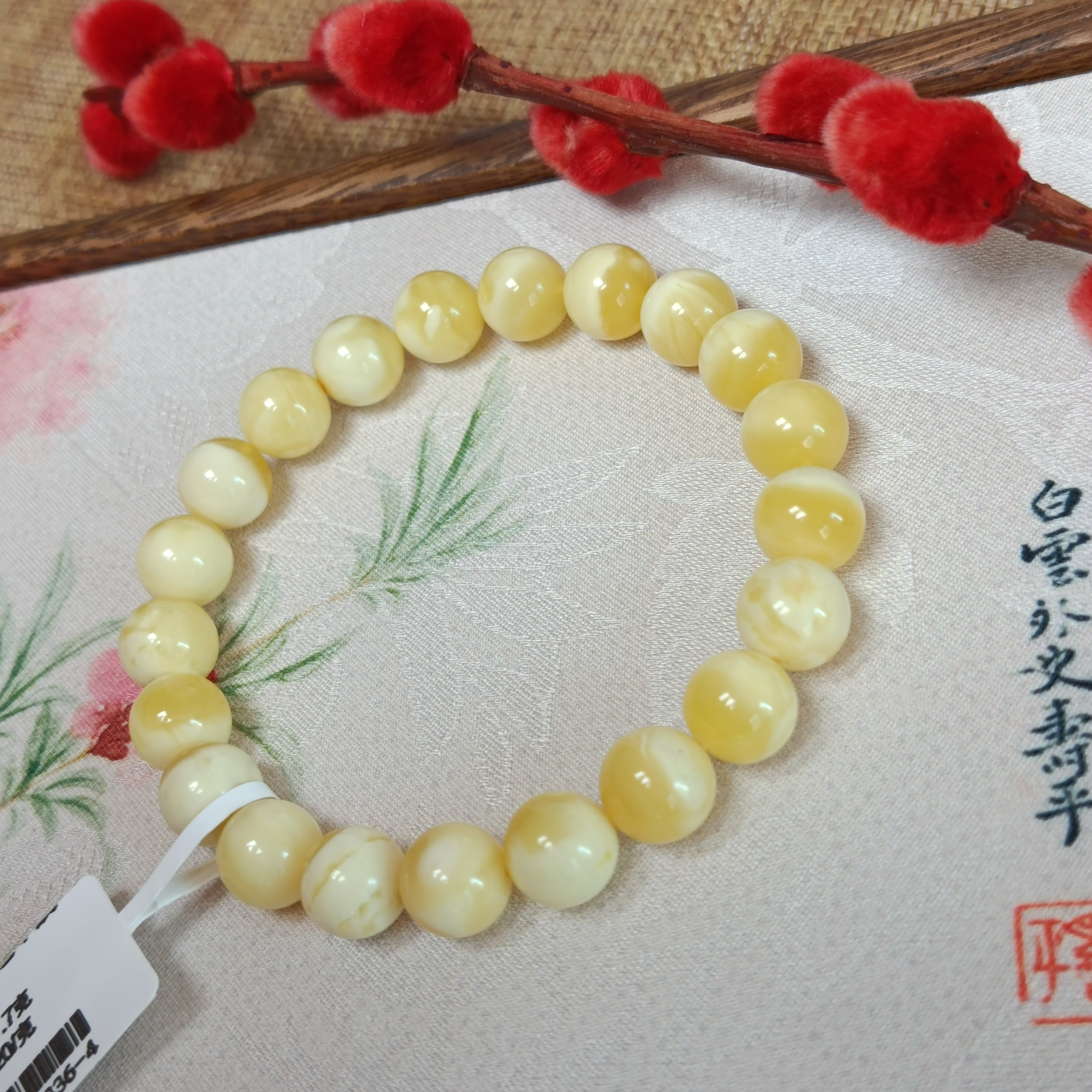 8+天然瓷白蜜蜡圆珠手串~俄料~原矿~精品高货~15圈口~2336-4