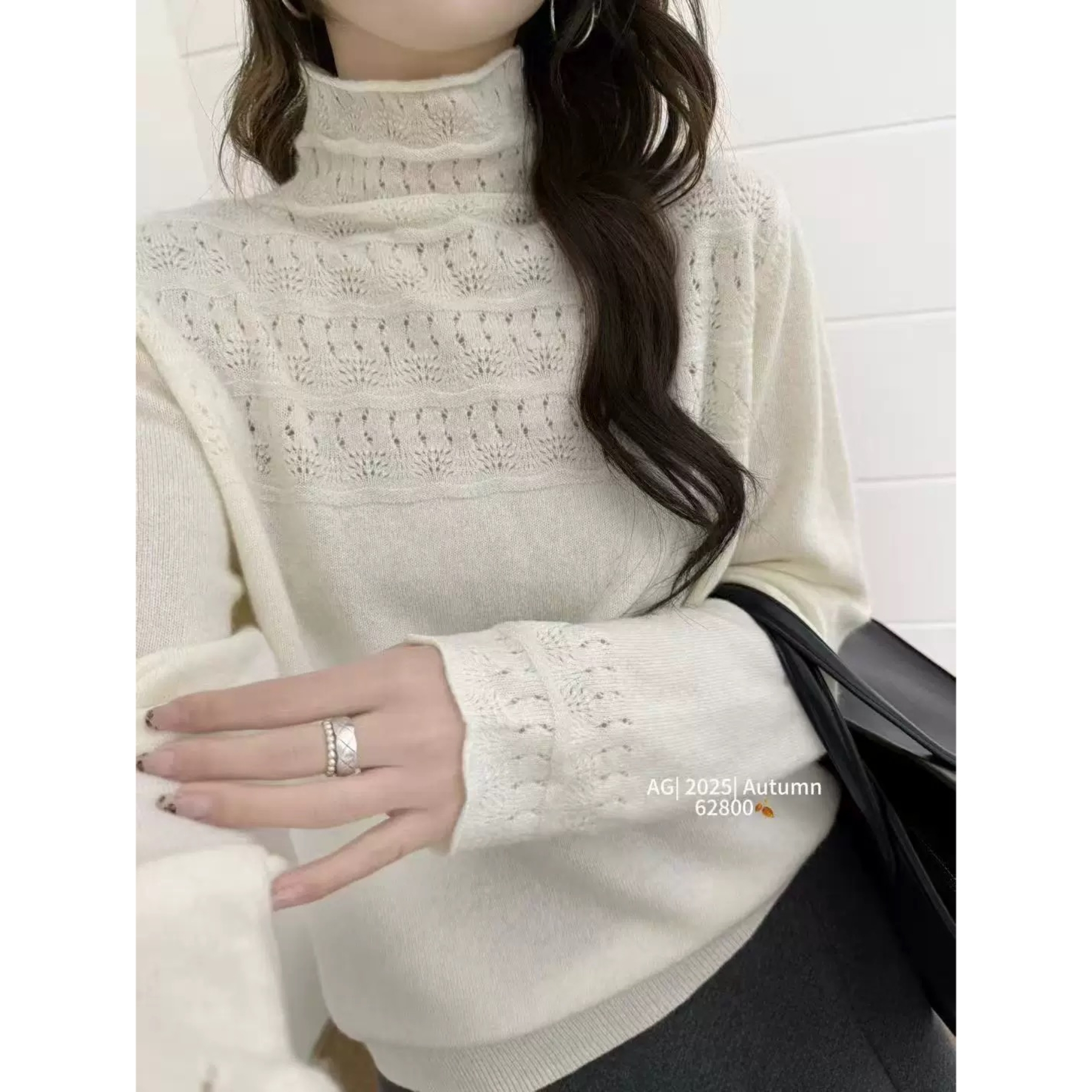 【萱萱精选】100%绵羊毛半高领钩花软糯羊毛衫8869（衣长57左右）