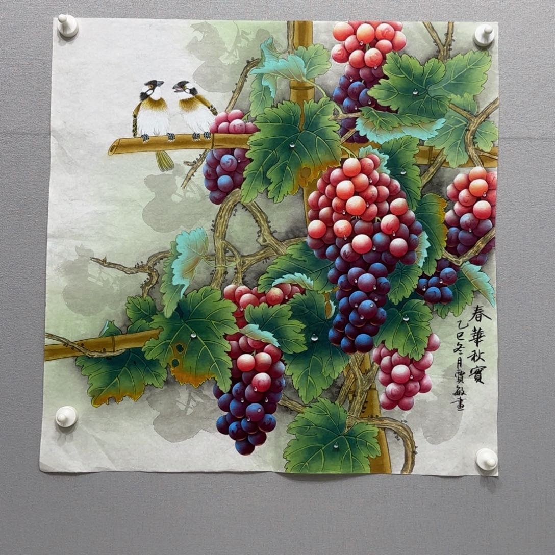 有***想国画工笔葡萄斗方四尺贾敏